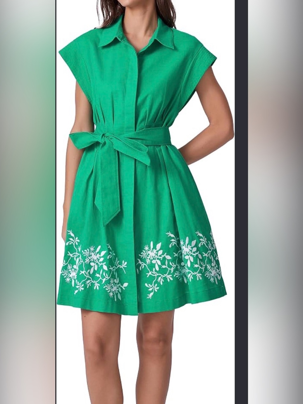 Tuckernuck Garden Green Embroidered Cotton Linen Mini Callie Dress XS